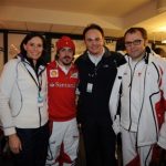 At Madonna di Campiglio just Ferrari bubbles and Surgiva water are used for the toasts with Fernando Alonso and Valentino Rossi