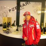 At Madonna di Campiglio just Ferrari bubbles and Surgiva water are used for the toasts with Fernando Alonso and Valentino Rossi