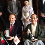 Matteo Lunelli speaks on the merits of Ferrari sparkling wine to the mayors of three big Japanese cities: Kyoto, Kobe and Kanazawa