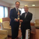 Matteo Lunelli speaks on the merits of Ferrari sparkling wine to the mayors of three big Japanese cities: Kyoto, Kobe and Kanazawa