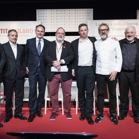 Maurizio Saccani, Marco Reitano, Matteo Lunelli, William Drew, Massimo Bottura, Umberto Bombana