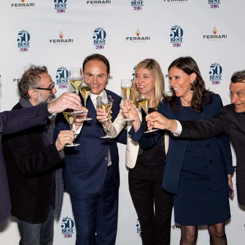 Raffaele Alajmo, Massimo Bottura, Matteo Lunelli, Helene Pietrini, Camilla Lunelli, Mauro Governato