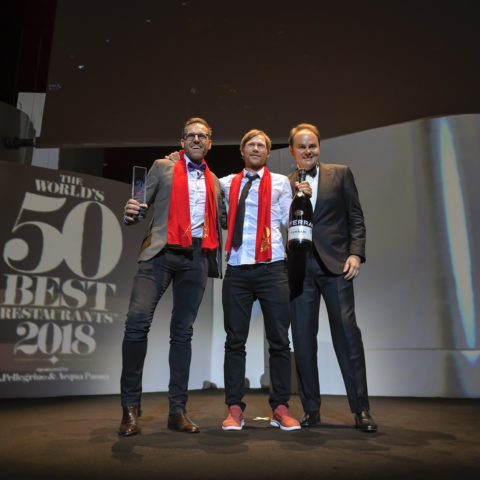 Rasmus Kofoed e Søren Ledet del ristorante Geranium, con Matteo Lunelli