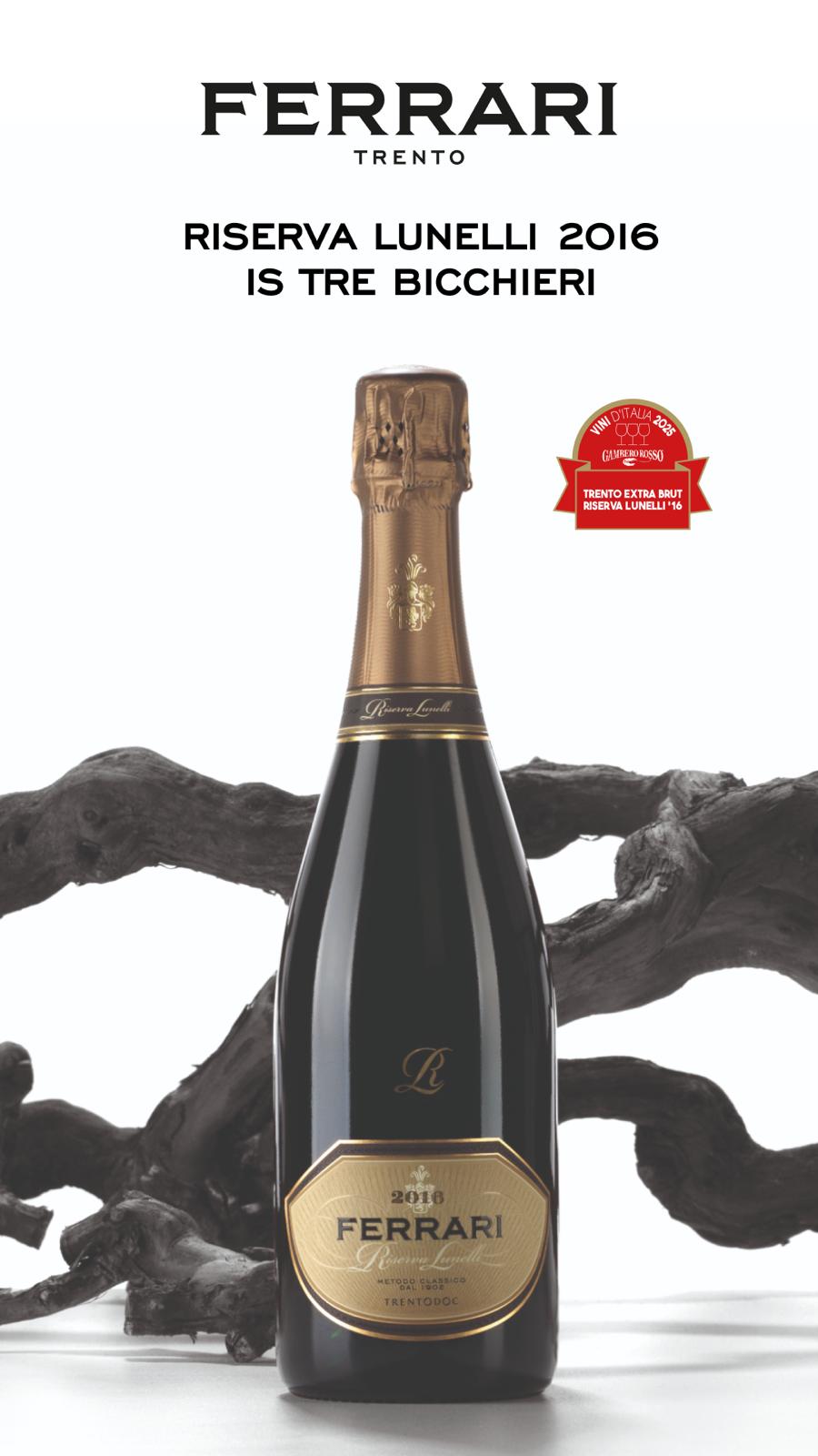 <strong>Ferrari Riserva Lunelli 2016 conquista i Tre Bicchieri del Gambero Rosso</strong>